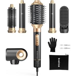 6 in 1 Hot Air Brush & Hair DryerHigh-Speed Hair Dryer Brush with Auto Wrap Curlers, Hot Air Styler Wrap Fast Drying & Frizz-Free Styling, No Heat Damage, Volumizing with Travel Bag (Black)