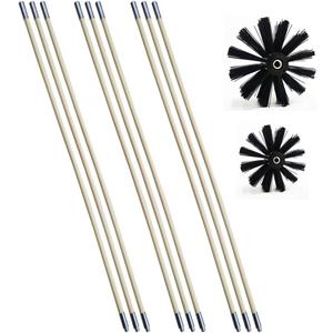 Chimney Cleaning Brush Dryer Duct Cleaner 2-in-1 Kit Fireplace Drier Vent Lint Sweeping Tools 18 Flexible Rods Rotary System Working with or Without Drill
