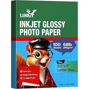 Uinkit Photo Paper Glossy Double Sided 8.5x11 Inkjet 37lb 140gsm Dye ink Thin Photo Picture Flyer Calendar Magazine CD Cover letter (100, 8.5 x 11 x Glossy)