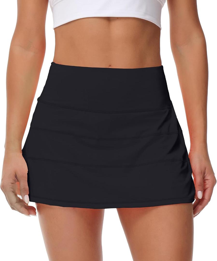MCEDAR Pleated Tennis Skirt for Women with Pockets Women's High Waisted Athletic Golf Skorts Skirts Running Workout Shorts (Black), XXS