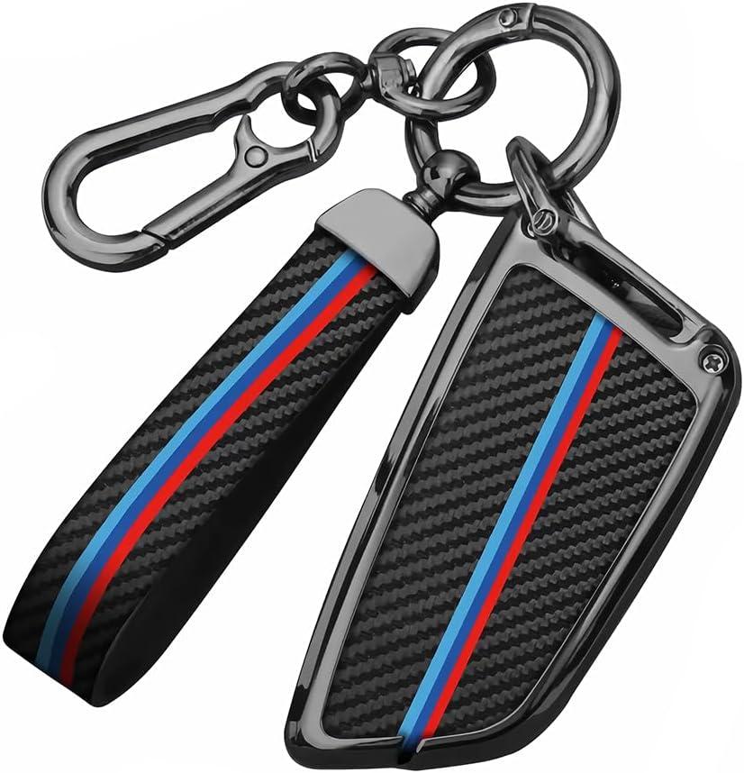 Car Key Fob Cover with Fashion Keychain, Heavy Metal Key Shell Case Fit for BMW 2 5 6 7 Series X1 X2 X5 X6 GT Series, Blade Shape Car Key Case Accessories for Men (1 PCS)