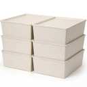 Menkxi 6 Pcs Plastic Storage Bins with Lids Stackable Storage Containers Durable Box Baskets for Organizing Shelves Playroom Classroom Office (Large, White)