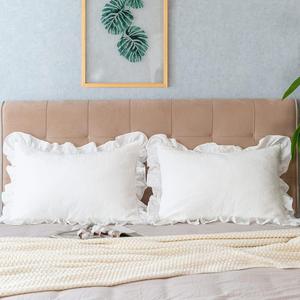 Pillow Shams Set of 2 Pure Cotton Champray Ruffled Edge,Thick and Solid Washed Dobby Heavy Fabric (King 20x36 inches) (Ivory)