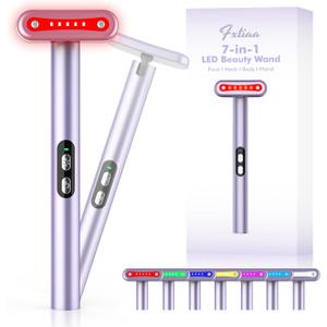 Light-Therapy-Wand, Red Light Therapy for Face and Neck Facial Wand 7 in 1 Led Beauty Wand Red & Blue Rejuvenation Face & Eye Massager Skincare Tool (Purple)