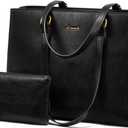 LOVEVOOK Laptop Tote Bag for Women,Work Tote with Wristlet,PU Leather Computer Bag for Teacher,Office, Daily (Medium, Black)
