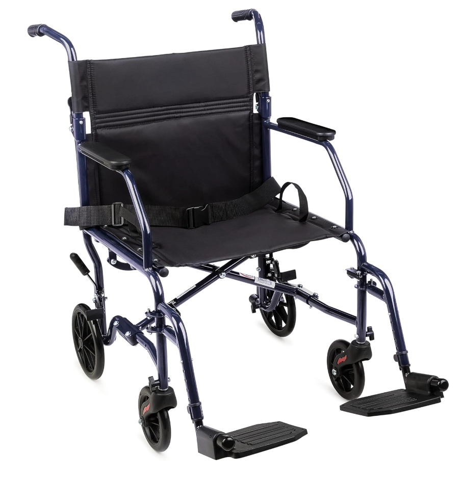 Carex Transport Wheelchair With 19 inch Seat, Folding Transport Chair with Foot Rests, Foldable Lightweight Wheelchair Foldable for Storage and Travel