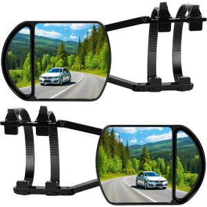 Extend Car Towing Mirror with 360 Degrees Rotation, Anti-Slip Clamp On Tow Mirrors Extensions for Auto RV Adjustable Driving, 2 Pieces