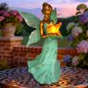 Solar Fairy Garden Statue Decor - 10 Inch Leaf Angel Girls Resin Waterproof Home Decoration with Hummingbird LED Lights for Bedroom Balcony Table Yard Patio, Gifts for Women Mom Grandma Birthday