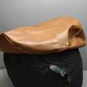 Thgonwid Unstuffed Faux Leather Pouf Cover, Handmade Footstool Ottoman Storage Solution, Floor Footrest Cushion, 16.5Dx12H, Amaretto