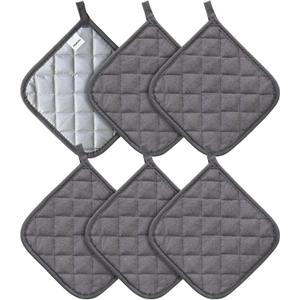 Joyhalo 6 Pack Heat Resistant Pot Holders - Terry Cloth Sets for Cooking & Baking (Dark Grey)