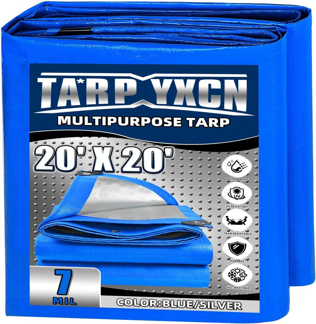 Tarp 20x20 Feet, 7 Mil Thick (Blue/Silver)