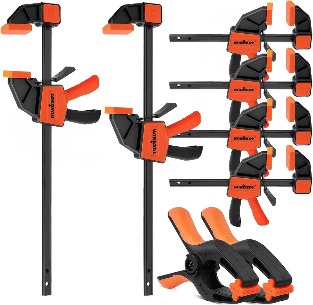 HORUSDY 8-Pack Bar Clamps for Woodworking, 12" and 6" Bar Clamps, Wood Working Clamp Sets, Quick Clamps F Clamp with 150 LBS Load Limit (8-Pack Wood Clamps) (Orange)