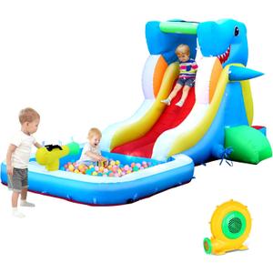 Inflatable Water Slide, Bounce House for Kids Backyard, Toddler Blow Up Bouncer, Splash Zone, Climbing Wall, Water Cannon for Party