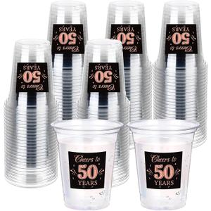 Amyhill 60 Pack 50th Birthday Plastic Cup Bulk 12 oz Rose Gold Disposable Clear Birthday Party Cups for Men Women Decorations Party Favors Anniversary