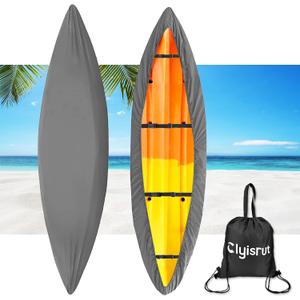 10-16FT Waterproof Kayak Covers for Outdoor Storage, Canoe Cover Accessories, Boat Cover Oxford Shade Marine Cockpit Dust Cover UV Protection Ultra Sunblock Shield for Fishing Boat Kayak Canoe (10-11.5FT, Gray)