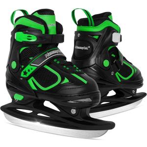 MammyGol Adjustable Ice Skates for Kids Youth Tean Hockey Lace-Up Boys or Girls Ice Skate for Beginner Blue Black Teal Green (Large(5-8 US))