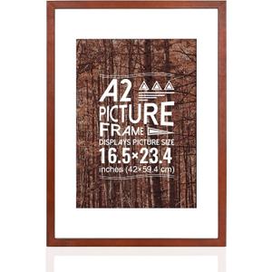 16.5x23.4 Frame, A2 Fram16.5 x 23.4 frame A2 Poster Frame with Mat, Solid Wood Black Poster Frame-Horizontal and Vertical Wall Hanging for Home, Exhibition, Caffe(Brown)