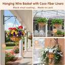 12 inch Metal Hanging Baskets For Plants Outdoor 4 Pack Round Metal Wire Hanging Basket Planter with Coco Fiber Liners Chain Round Wire Plant Holder for Garden, Patio, Deck, Porch Plants Flower Potss