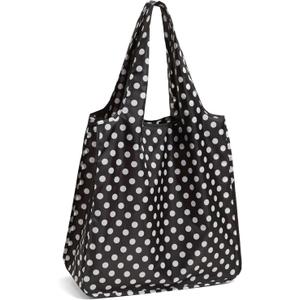 kate spade new york Reusable Shopping Tote, Lightweight Foldable Produce Bag, Black Dots