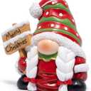 Hodao Christmas Gnome Girl Figurine  Resin Indoor Decorations for Home, Cute Holiday Decor with Braids & Merry Christmas Sign, 4-in Mini Tabletop Ornaments, Gift for Families, Mantel & Tiered Tray
