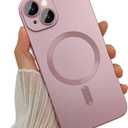 Magnetic Case for iPhone 14 Plus Phone Case for Women, Shockproof Matte Luxury Soft Metallic Luster Design with Camera Lens Protector, Compatible with Magsafe for iPhone 14 Plus 6.7"-Pink