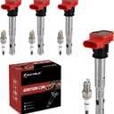 UF529 Ignition Coil Pack and Double Iridium Spark Plugs Set of 4 Compatible with Audi A4 A6 Volkswagen VW CC Passat GTI 2008 2009 2010 2011 2012 2013 2014 2015 2016 2.0 2.0T Coil Packs 06E905115E