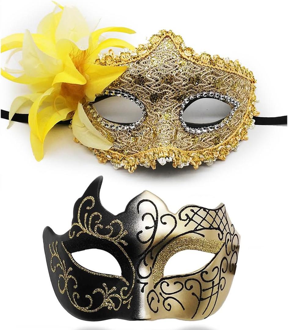 Masquerade Mask for Women Men Couple Venetian Mask Shinny Eye Masks for Halloween Costume Mardi Gras Party Ball (Gold)