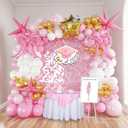 Pink and White Gold Grad Balloon garland arch kit 140pcs With Large Gold pink Star Bow balloons for 2025 graduations decorations Prom girl's birthday party supplies