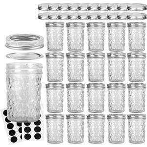 VERONES Mason Jars 8OZ, 8 OZ Canning Jars Jelly Jars with Regular Lids and Bands, Ideal for Jam, Honey, Wedding Favors, Shower Favors, 20 Pack,Extra 20 Lids