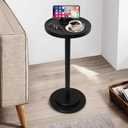 Small Wood Drink Side Table Modern Round Pedestal Martini Table with Rotating Phone Holder, Weighted Base Cocktail Pedestal End Tables for Living Room, Bedroom, Patio, Black