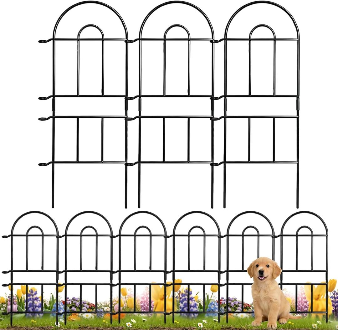 Garden Fence 32in(H) x 8.25ft(L), 9 Pack Rustproof Metal Garden Border Fence, No Dig Animal Barrier for Dog, Decorative Arched Flower Bed Edging Panels for Yard, Patio & Landscaping