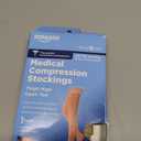 Amazon Basic Care Medical Compression Stockings for Circulation, Varicose Veins, Edema, Swelling, 20-30 mmHg Support, Women & Men Thigh Length Hose, Open Toe, Beige, Small (Previously NuVein)