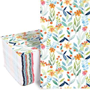Whaline 100Pcs Spring Floral Guest Napkins Colorful Leaves Flowers Paper Napkins Greenery Disposable Dinner Hand Napkin Towel for Home Kitchen Bathroom Holiday Party Supplies