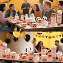 Grencian 120 Pcs Halloween Treat Snack Cups 12 Oz Disposable Pumpkin Ghost Bowls Disposable Paper Cup Orange Black Paper Cup Dessert Bowls Food Tasting Cups for Halloween Party Supplies
