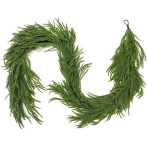 9FT Christmas Garlands, Norfolk Pine Garland, Real Touch Artificial Faux Greenery Garland for Holiday Indoor Outdoor Decor