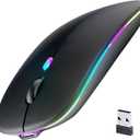 Wireless Bluetooth Mouse, Rechargeable, LED, Silent, Ultrathin Design (Bluetooth 5.2 and 2.4GHz USB Receiver) | Portable Computer Mouse for Laptops, iPads, MacBooks and Apple Devices (Black)