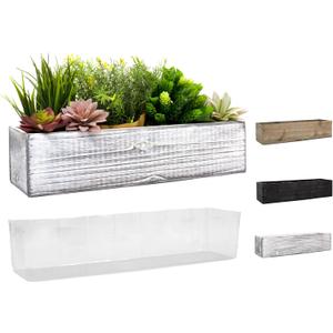 CYS EXCEL White Wooden Planter Box (17"x5" H:4") with Removable Plastic Liner | Multiple Colors Rustic Rectangle Indoor Decorative Box
