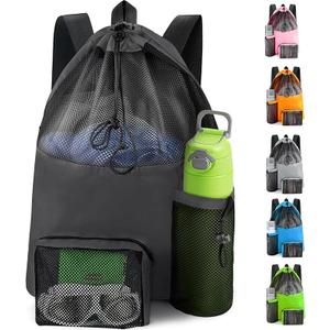 Swim Mesh Beach Bag, Waterproof Gym Bags for Women and Men, Large Pool Bag Swimming Gear Drawstring Backpack Ink Black