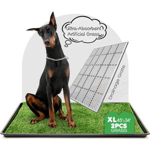 Dog Grass Pad with Tray, 4534in XL Litter Box, 2Grass Pad for Dogs Potty Washable, Thick Soft Odor-Free Hemmed Dog Pee Grass, Indoor Potty Training Balcony