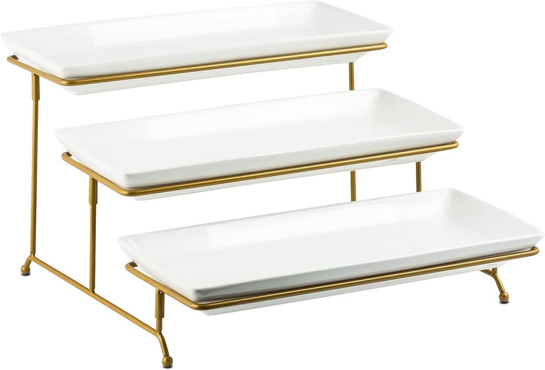 YHOSSEUN 3 Tier Serving Tray for Party, Tiered Serving Platters and Trays, 14 Inch Tiered Tray Stand, Dessert Stand, Serving Stand, Dessert Table Display Set with Collapsible Sturdier Metal Rack (14" x 15.74" x 9.17")