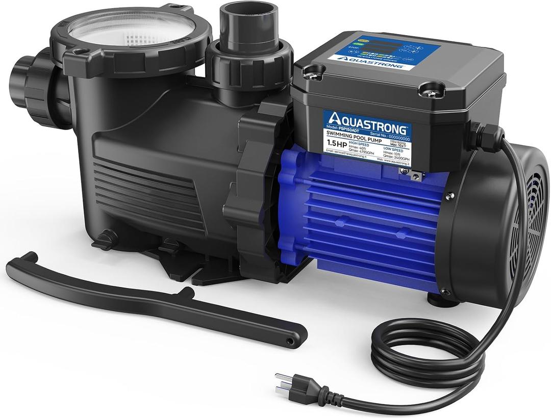 Aquastrong In/Above Ground Pool Pump, High Flow (Dual Speed with Timer, 1.5HP, 4975 GPH, 115V)