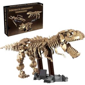 Tyrannosaurus Rex Fossil Skeleton Building Blocks Dinosaur Construction Model Kit with Articulated Joints & Display Stand for Learning & Display STEM for Dino Lovers Kids & Adults