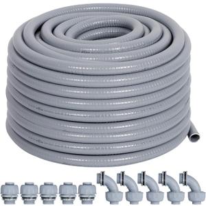 Liquid-Tight Conduit 3/4 50ft, Electrical Conduit w/UL Certification, Flexible Conduit with 5 Straight and 5 90-Degree Conduit Connector Fittings
