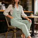 Yeokou Womens Overalls Linen Cotton Jumpsuits Loose Casual Jumpers with Pockets (Blue, L)