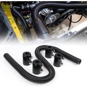 48" Flexible Radiator Hose Stainless Steel Universal Water Hoses Adapter Coolant Radiator Hose Kit With 4Pcs Chrome Caps (8 Clamps, Black)