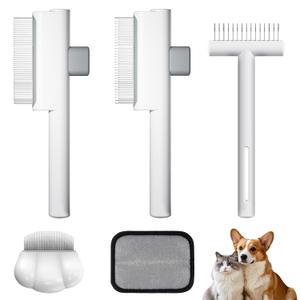 Flea Comb Set for Cats & Dogs  2 Self-Cleaning Flea Combs (Long & Short Teeth), Shell Comb, Detangling Comb & Electrostatic Hair Removal Glove  Effective for Removing Fleas, Tangles & Loose Hair