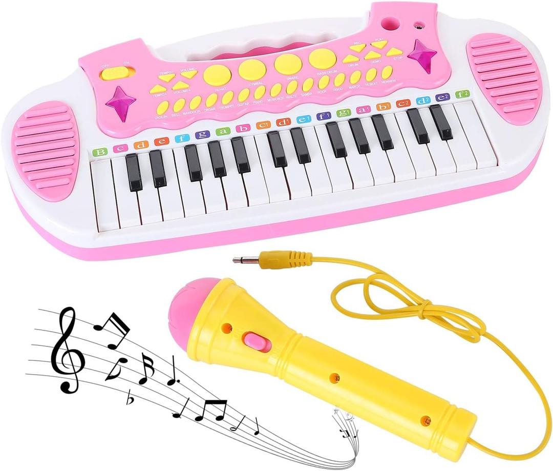 Love&Mini Piano Toy Keyboard for Kids - Birthday Gifts for 3 4 5 Years Old Girls Toys with 31 Keys and Microphone Musical Instrument Toys for Girls Gifts (Pink)