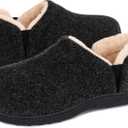 LongBay Men's Slippers Warm Bedroom Memory Foam House Shoes Slip-On for Indoor Outdoor Winter (11-12, Black)