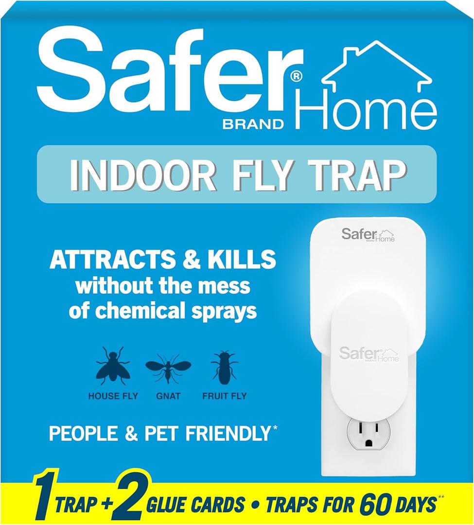 Safer Home Indoor Plug-In Fly Trap - SH502 - Effective Fruit Fly Traps for Indoors, 400 Sq Ft Protection - Style: 1 Device + 2 Glue Cards