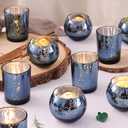 12PCS Assorted Blue Votive Candle Holders, Mercury Tealight Candle Holder Glass, Wedding Table Decorations for Home Party, Navy Blue Birthday Graduation Rehearsal Party Dinner Decorations